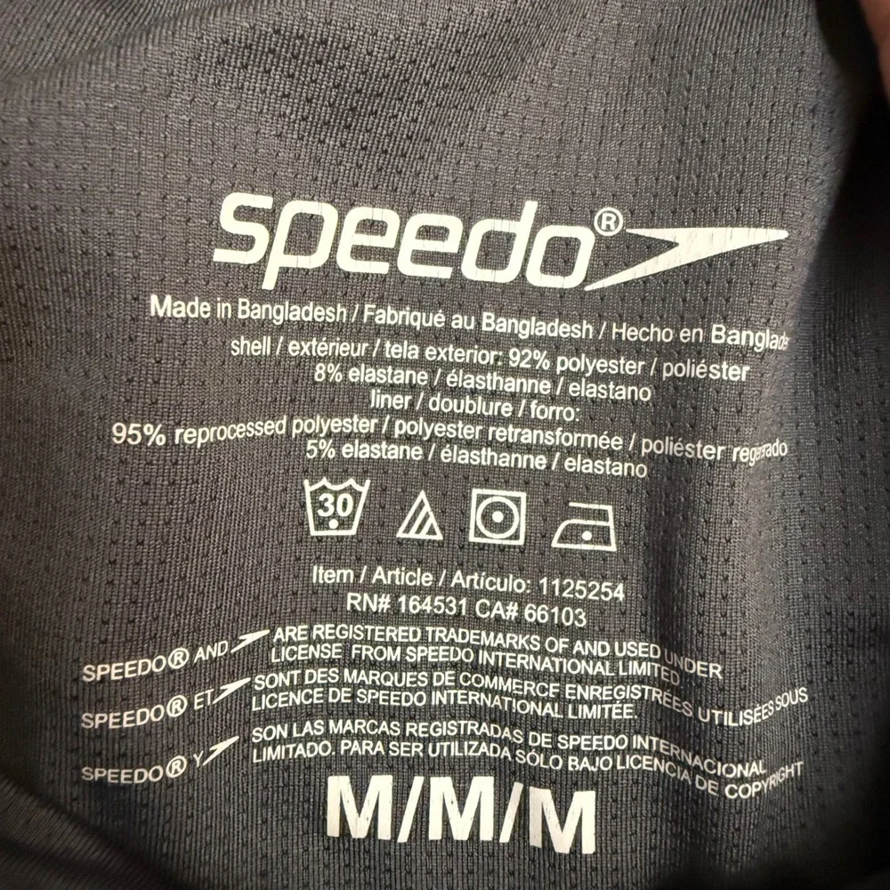 Speedo Mens Black Grey‎ Athletic Swim Board Shorts Medium 1125254 Zipper Pocket